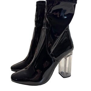 Forever 21 Glossy Black Boots with Transparent Heel